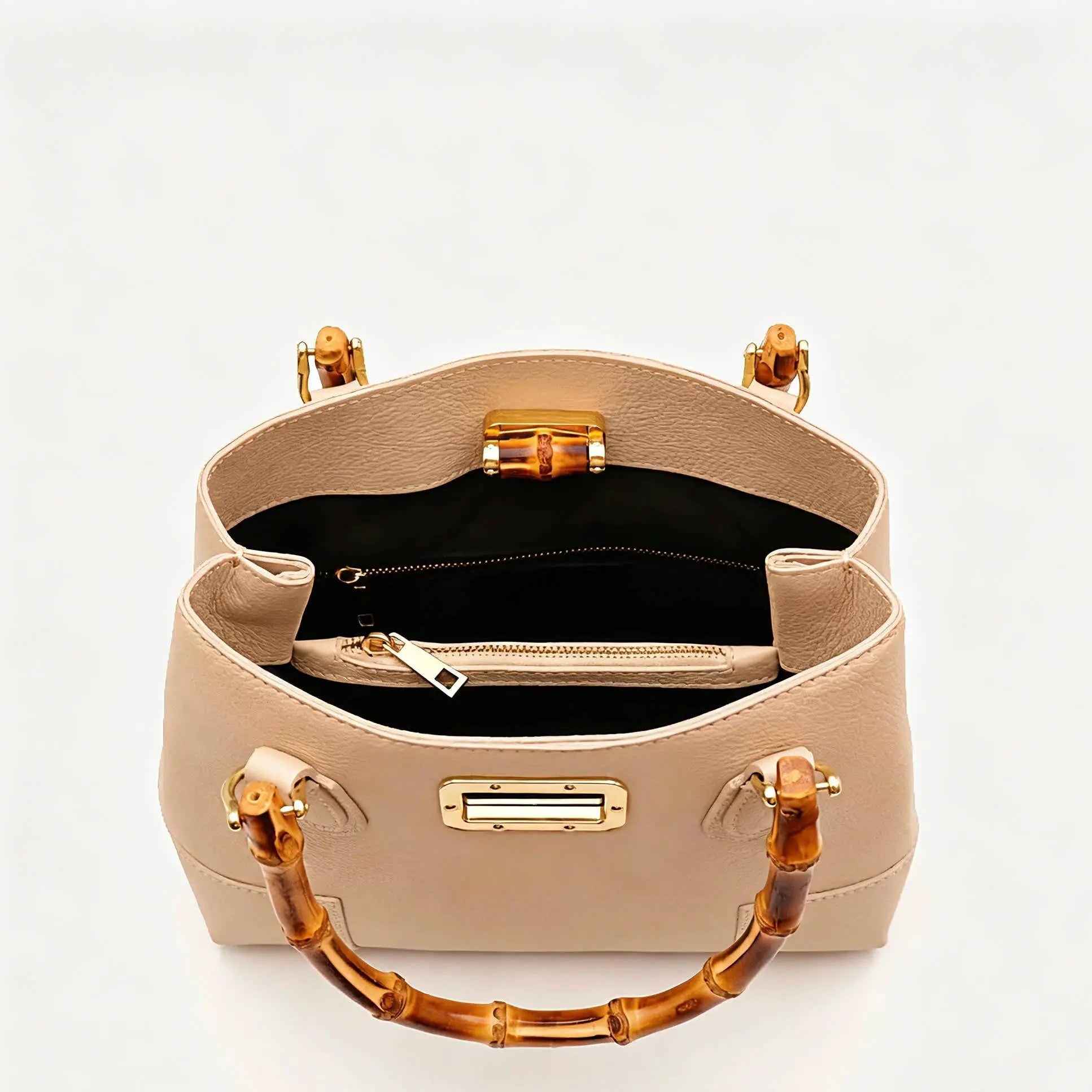 Genuine leather micro bamboo bag with bamboo handles Nanabags