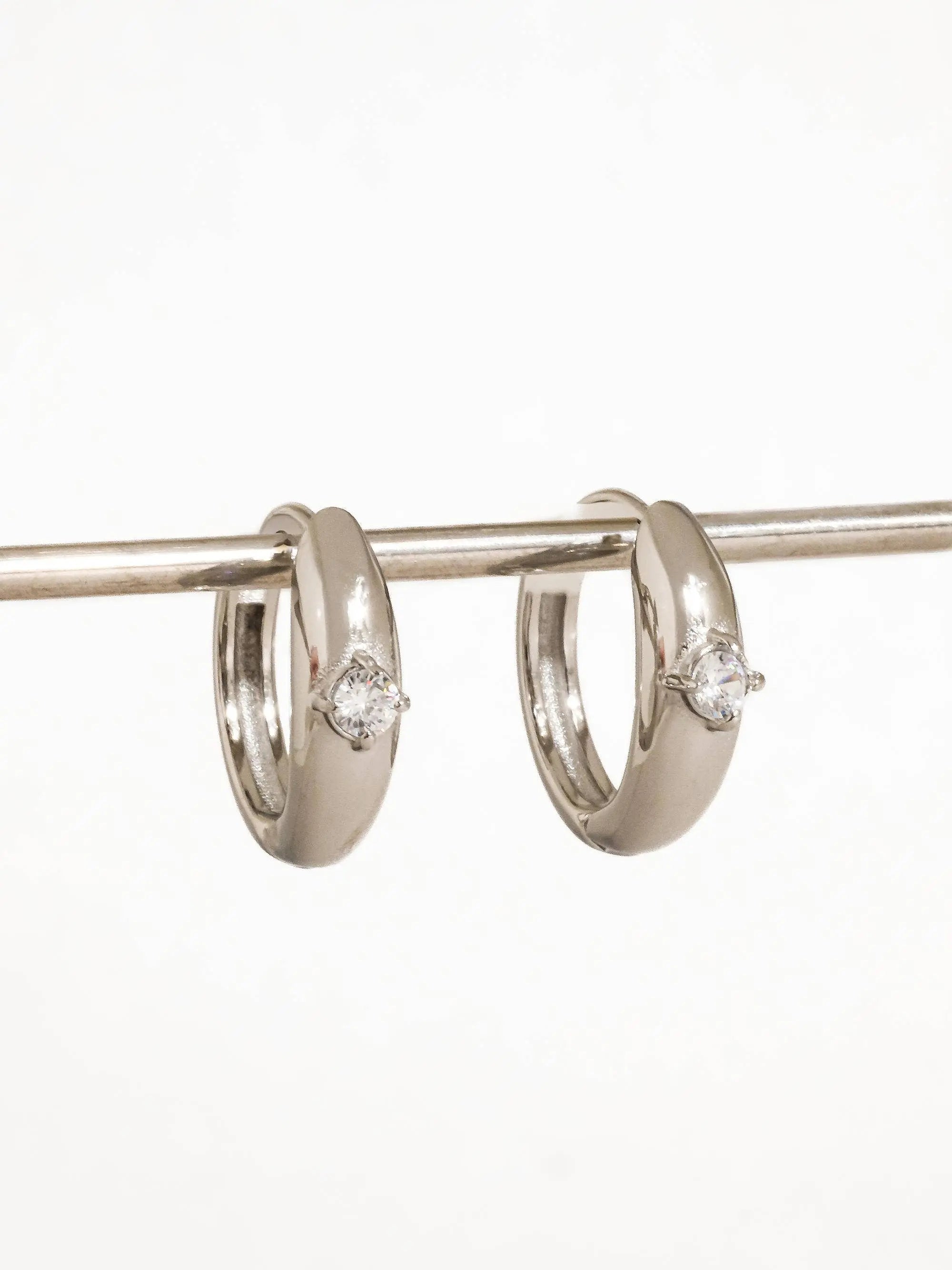 Dazzleon Silver CZ Solitaire  Hoop Earrings Flânerie by MAIQ
