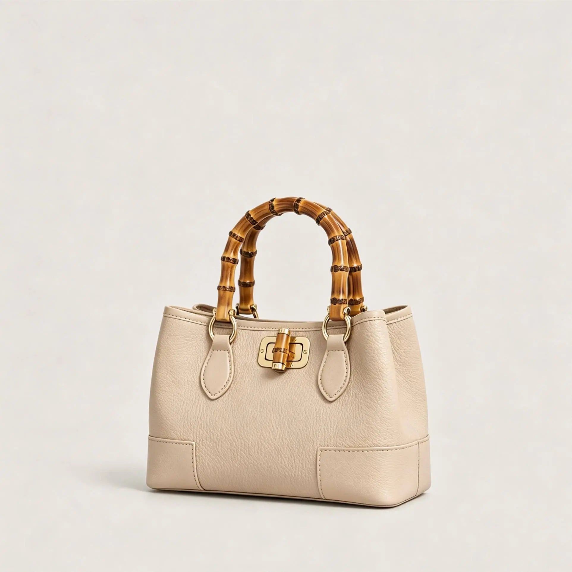 Genuine leather micro bamboo bag with bamboo handles Nanabags