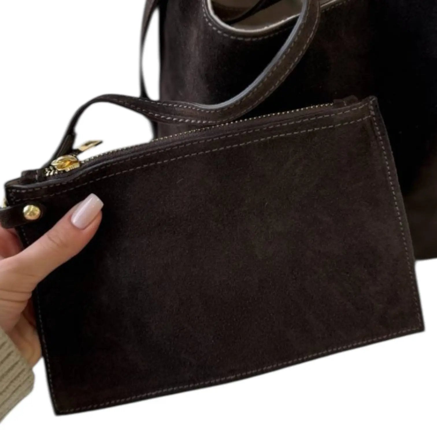 THE ELIZABETH SUEDE BUCKET BAG thebagicon