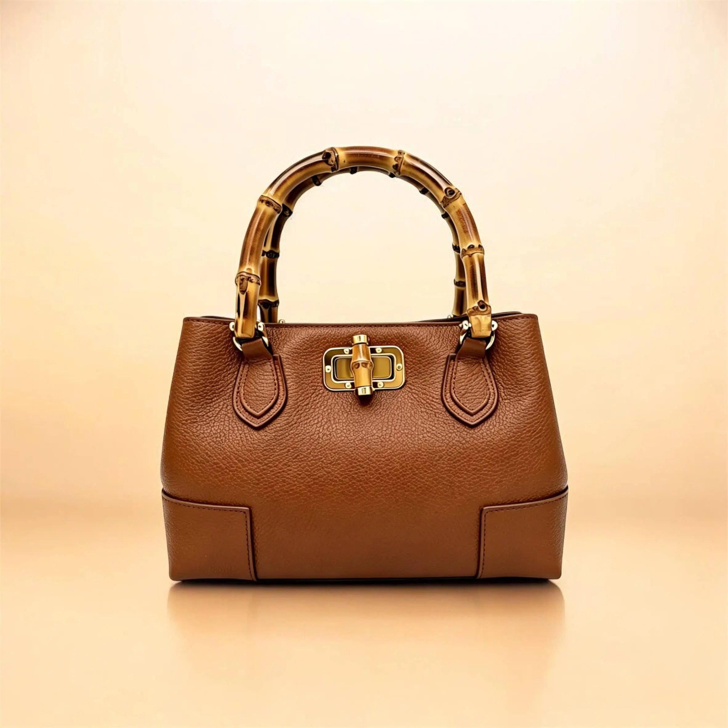 Genuine leather micro bamboo bag with bamboo handles Nanabags