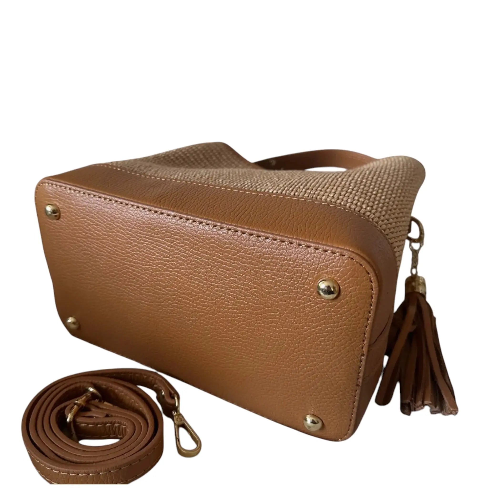 THE PAULI RAFFIA AND LEATHER HANDBAG thebagicon