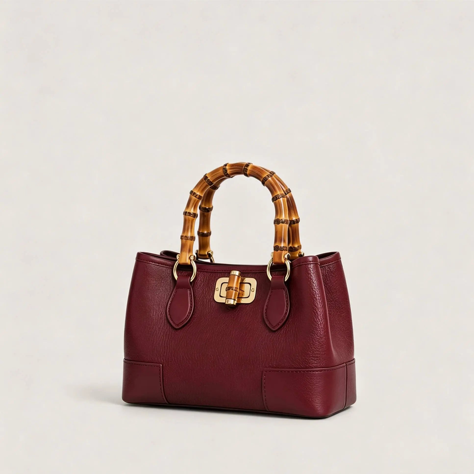 Genuine leather micro bamboo bag with bamboo handles Nanabags