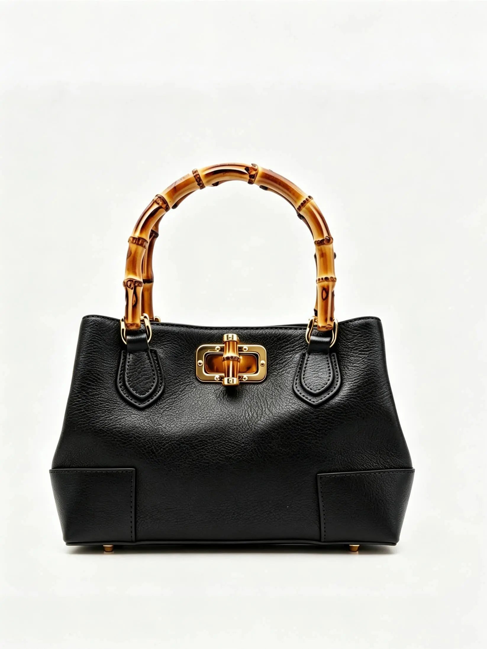 Genuine leather micro bamboo bag with bamboo handles Nanabags