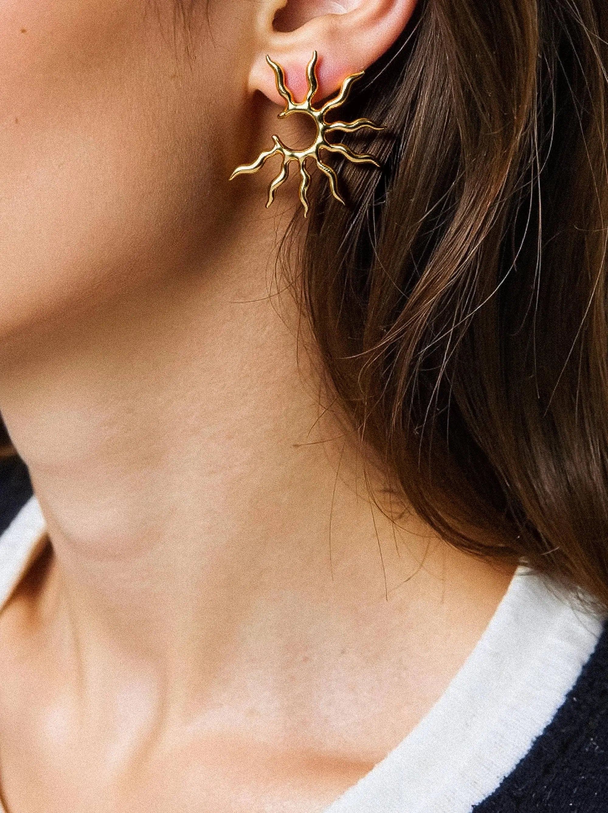 Vionne 18K Gold Non-Tarnish Sunburst Statement Earrings Flânerie by MAIQ