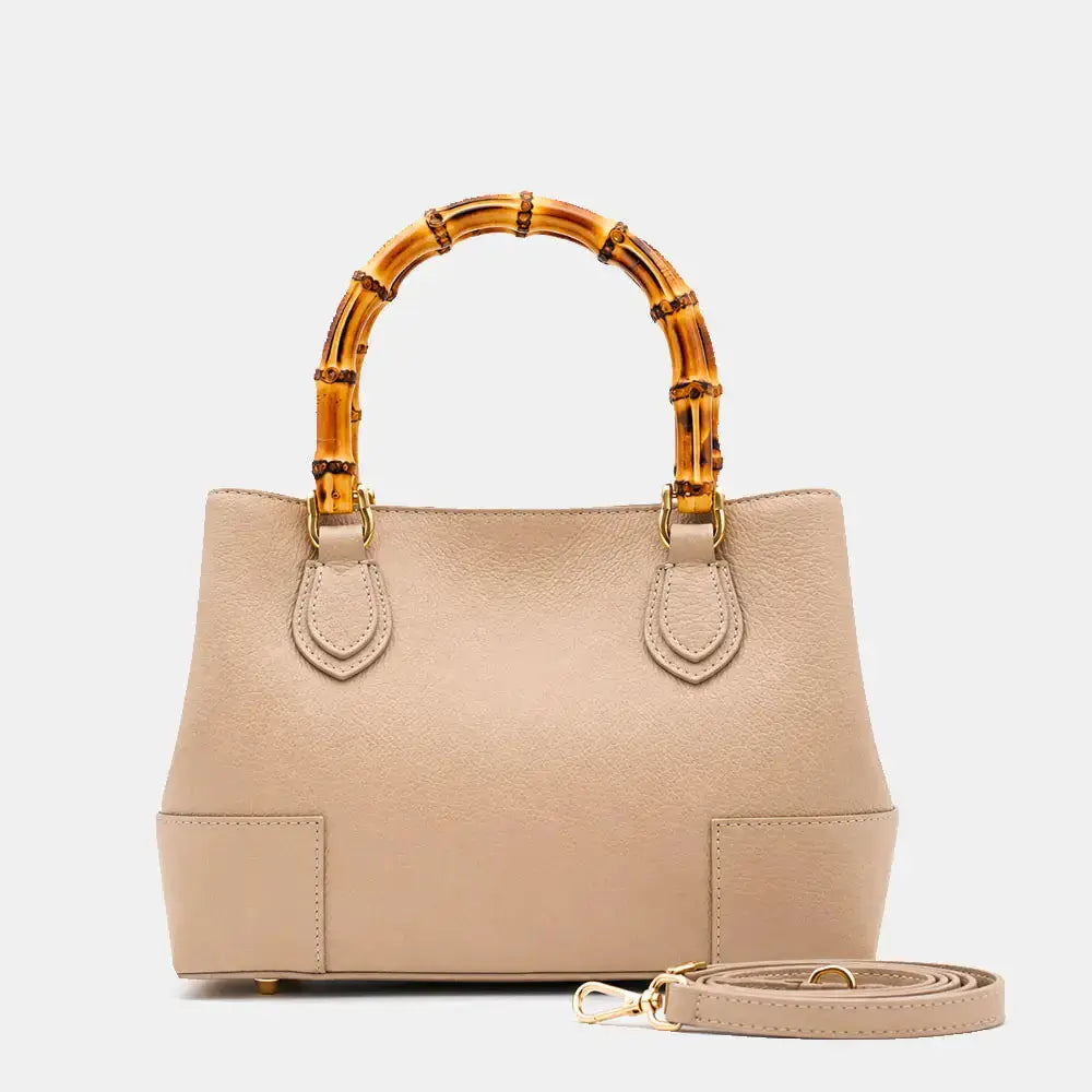 Genuine leather micro bamboo bag with bamboo handles Nanabags