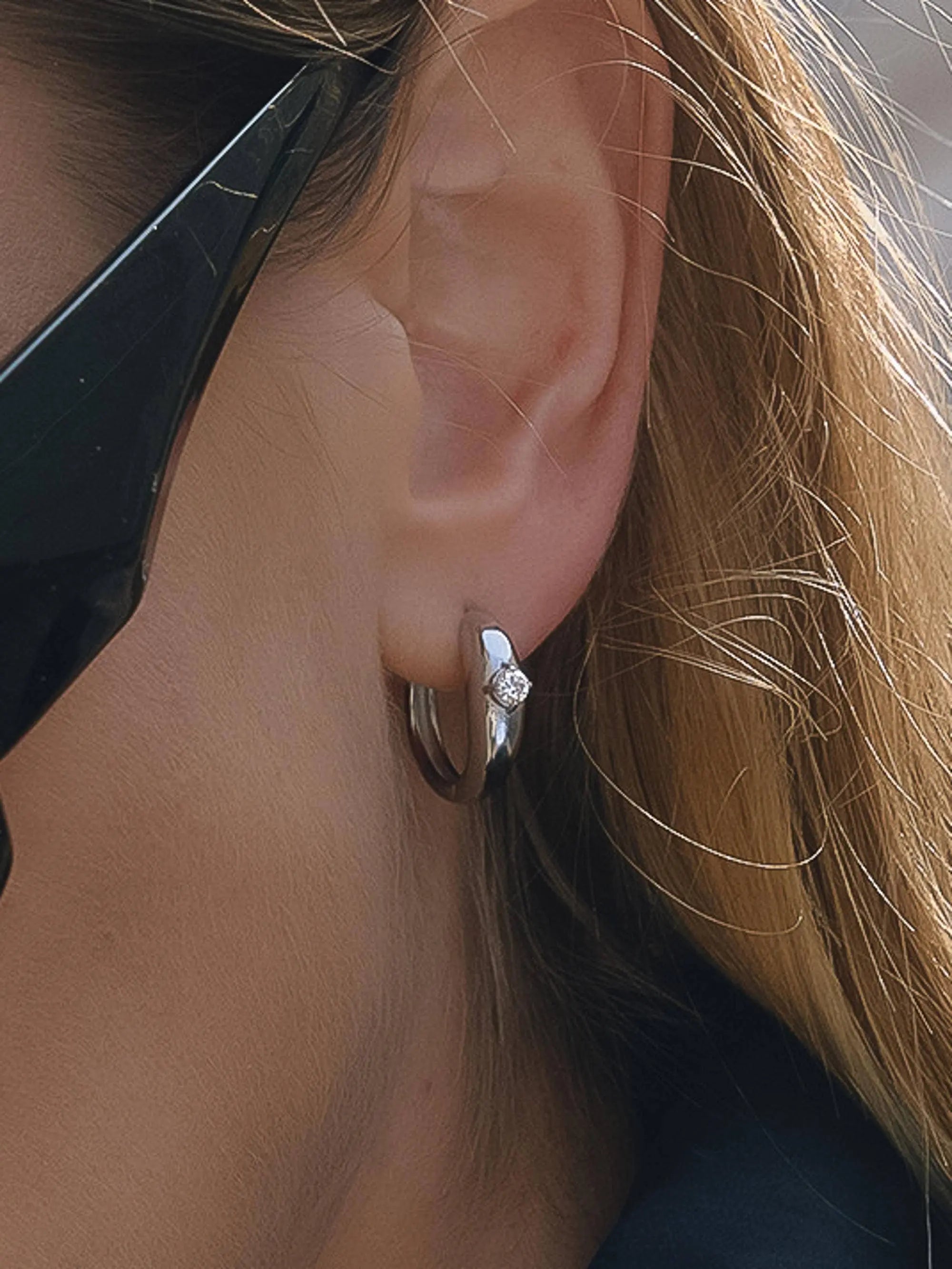 Dazzleon Silver CZ Solitaire  Hoop Earrings Flânerie by MAIQ