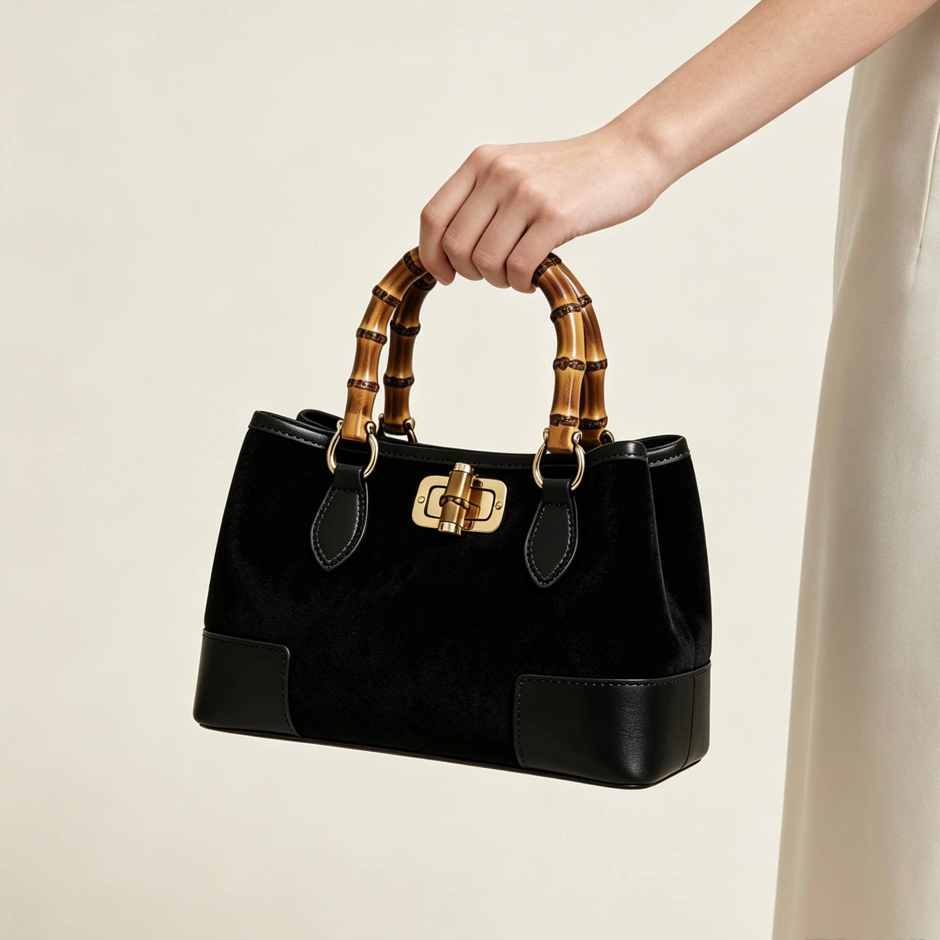 THE C.J. SUEDE BAMBOO TOP HANDLE BAG