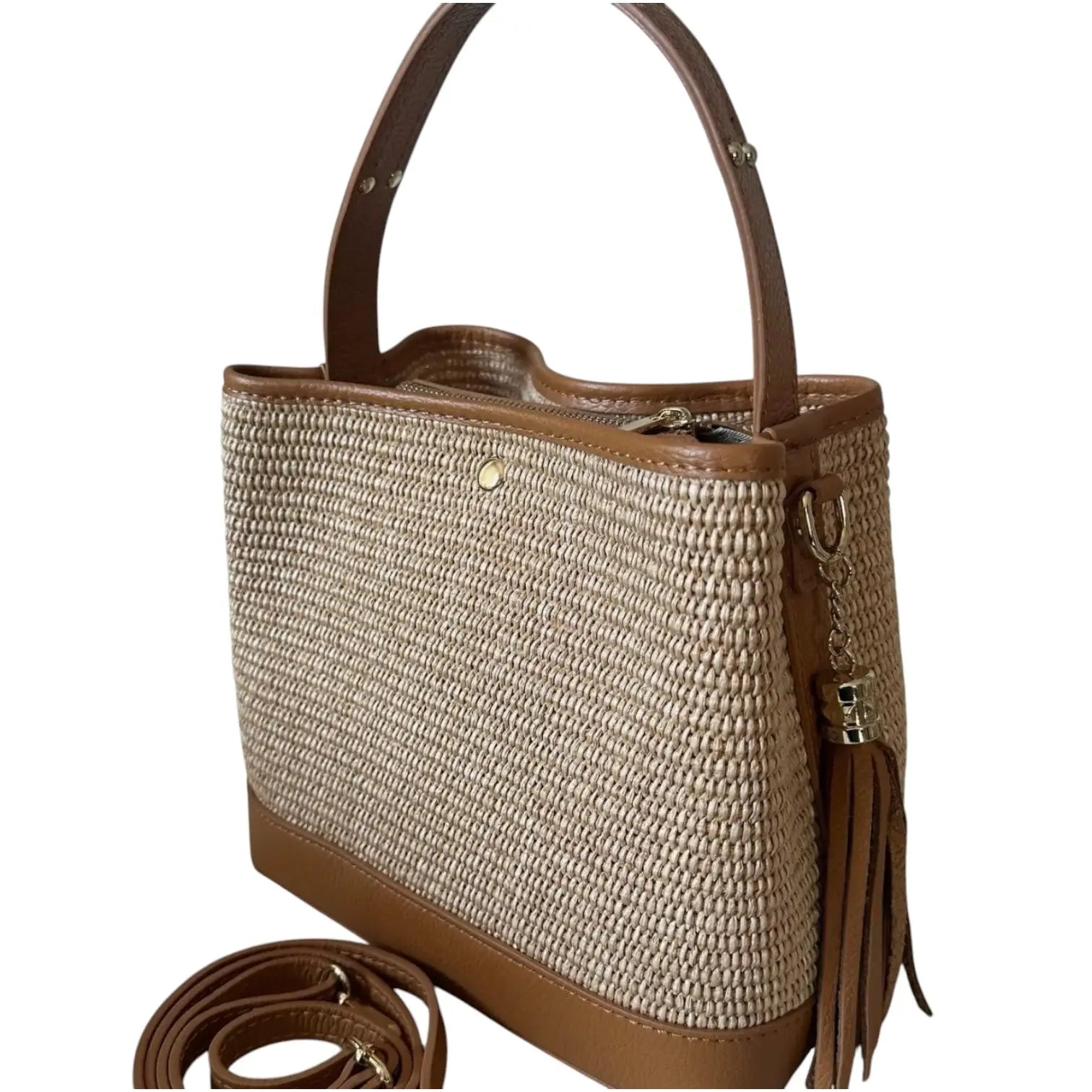 THE PAULI RAFFIA AND LEATHER HANDBAG thebagicon