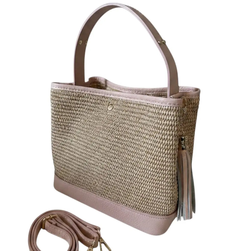 THE PAULI RAFFIA AND LEATHER HANDBAG thebagicon