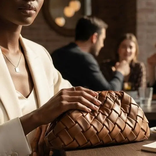 THE PHILLIS WOVEN CLUTCH thebagicon