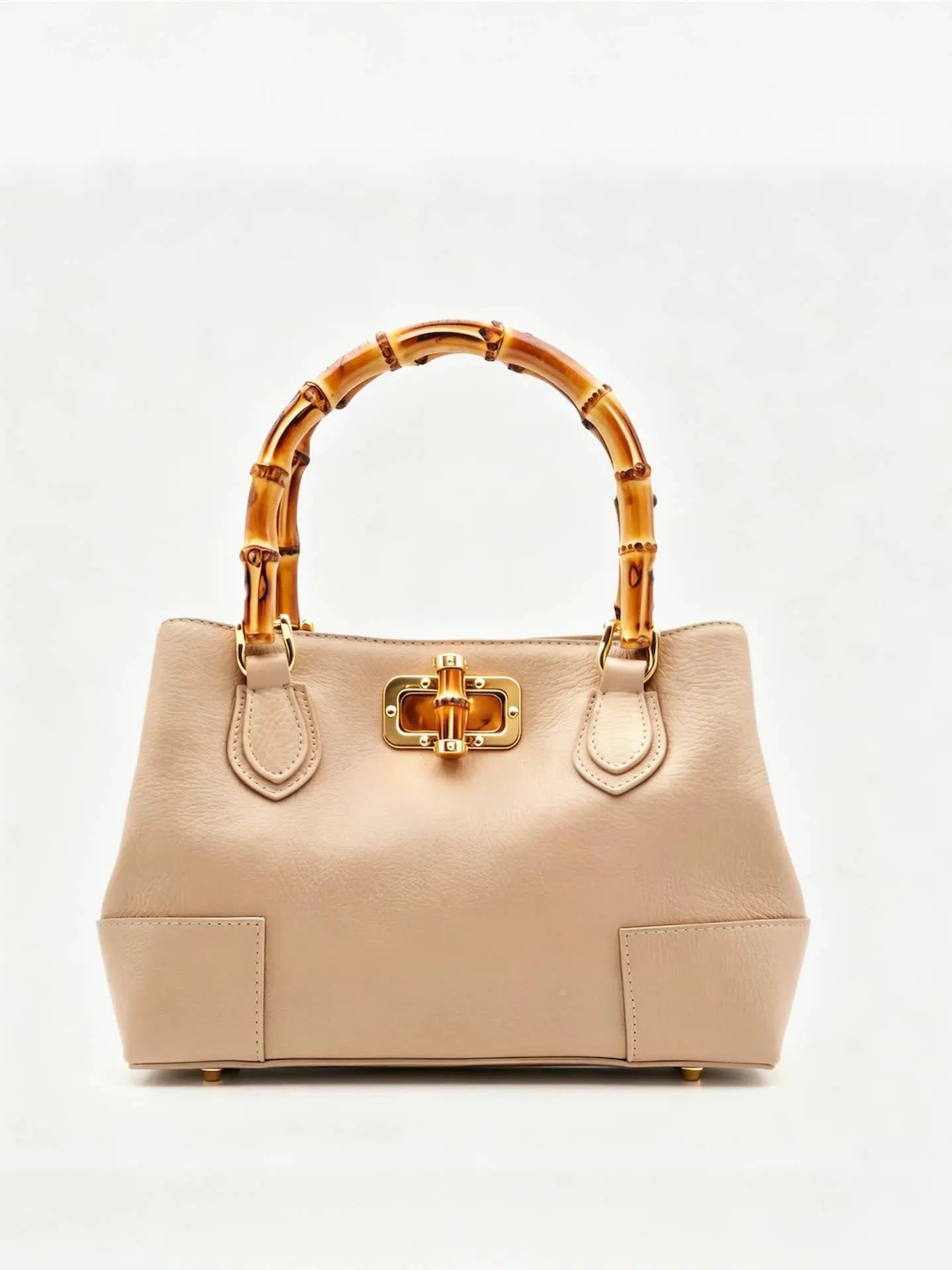 Genuine leather micro bamboo bag with bamboo handles Nanabags