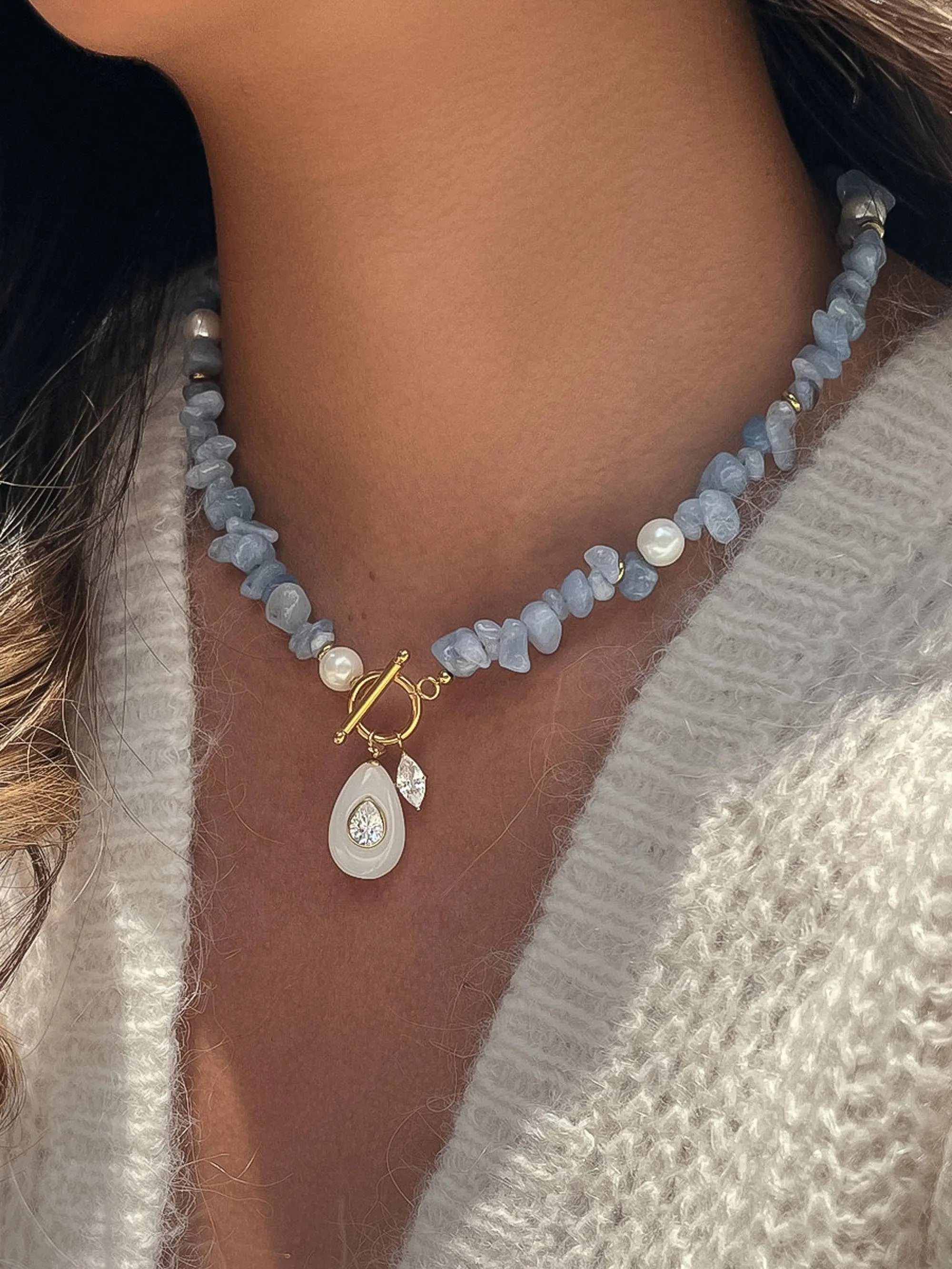 Cercey 18K Gold Non-Tarnish Stone Charm Necklace Flânerie by MAIQ