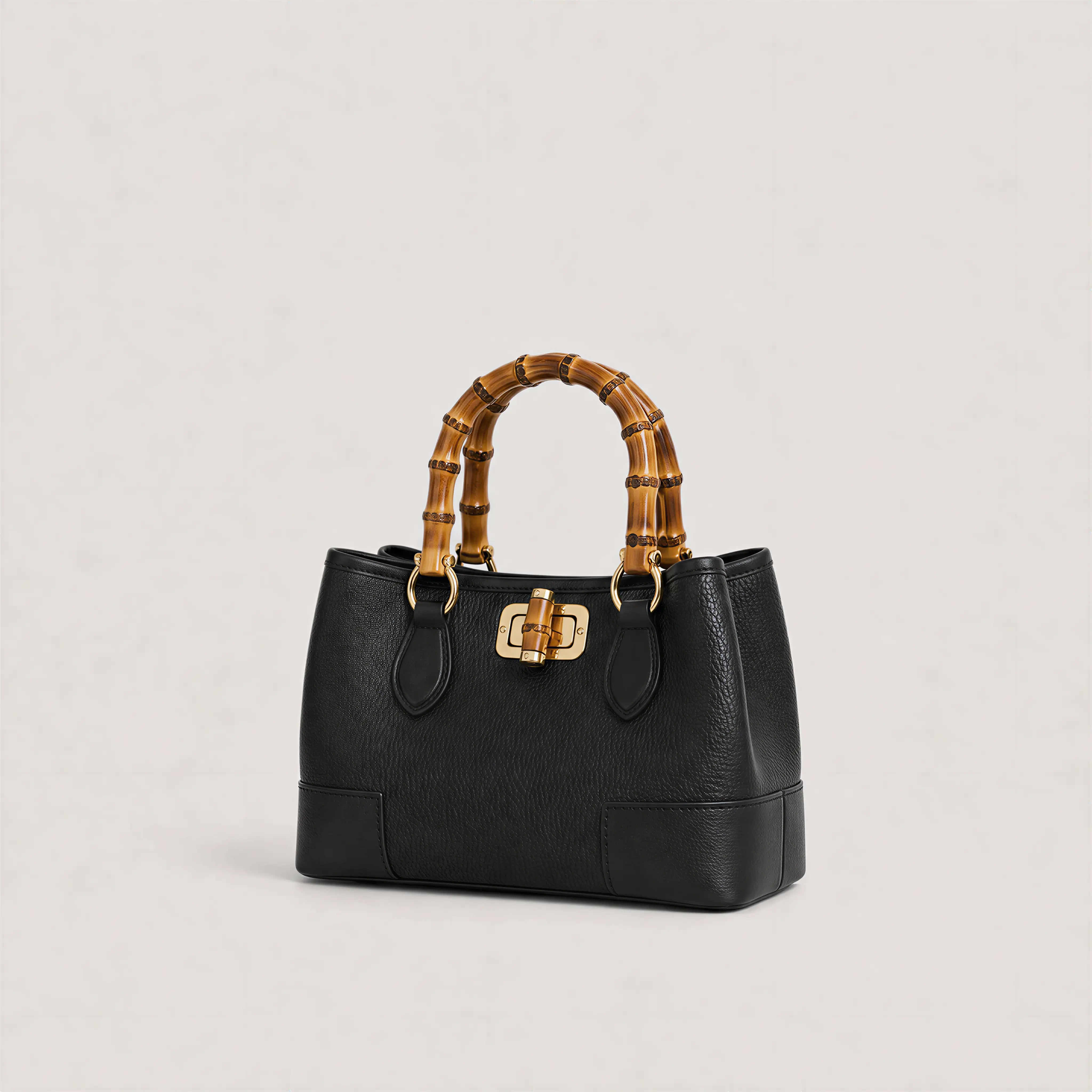 Genuine leather micro bamboo bag with bamboo handles Nanabags