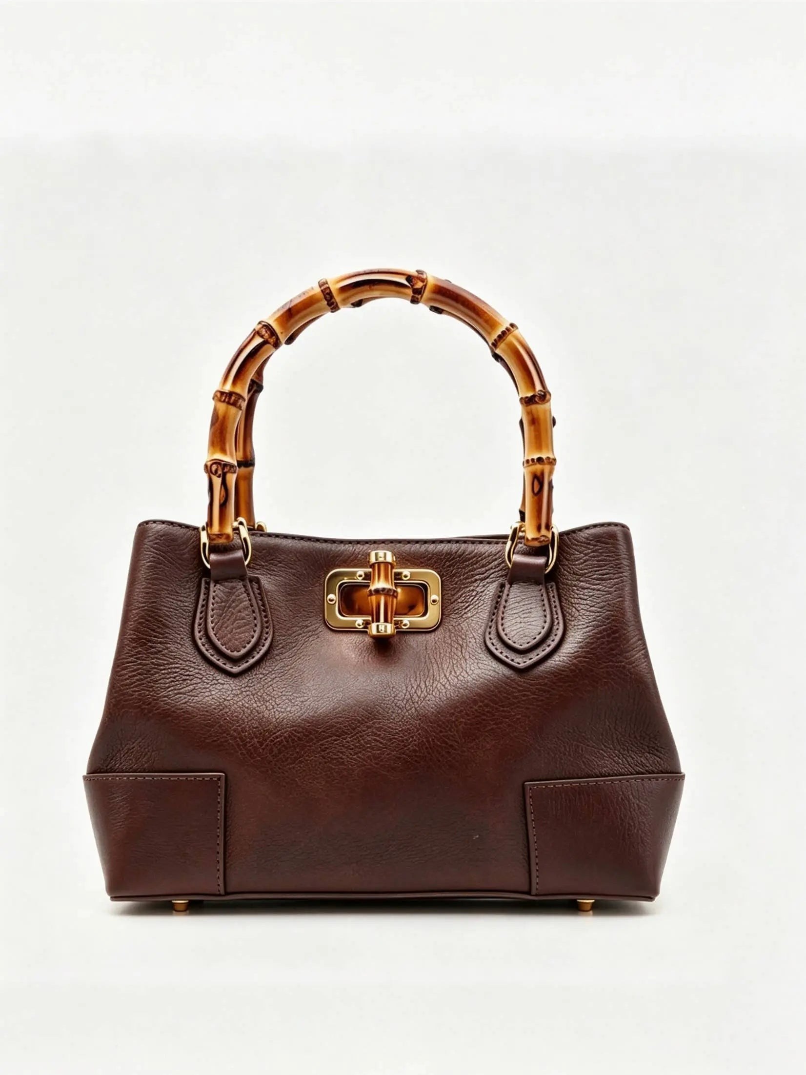 Genuine leather micro bamboo bag with bamboo handles Nanabags