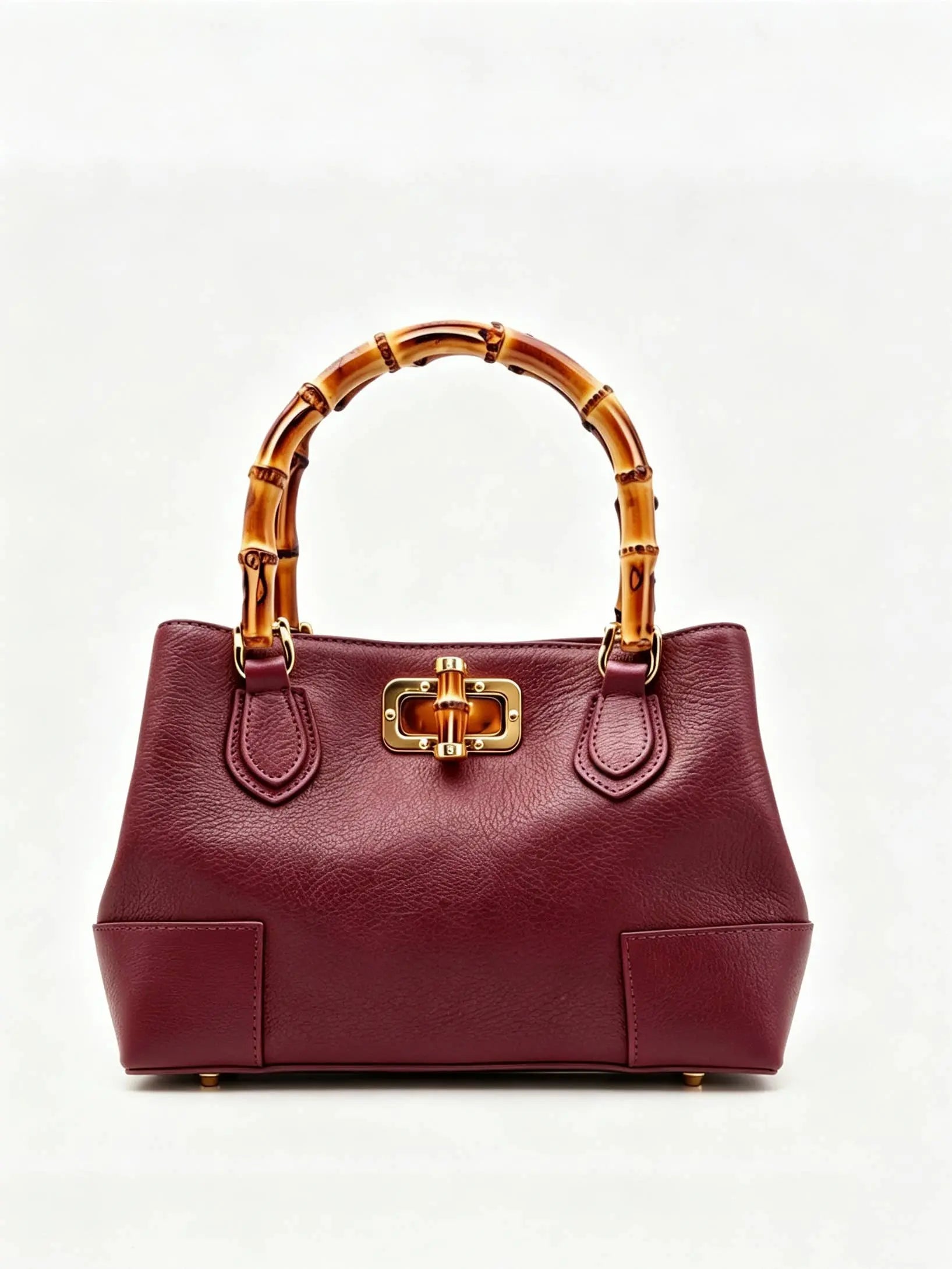 Genuine leather micro bamboo bag with bamboo handles Nanabags