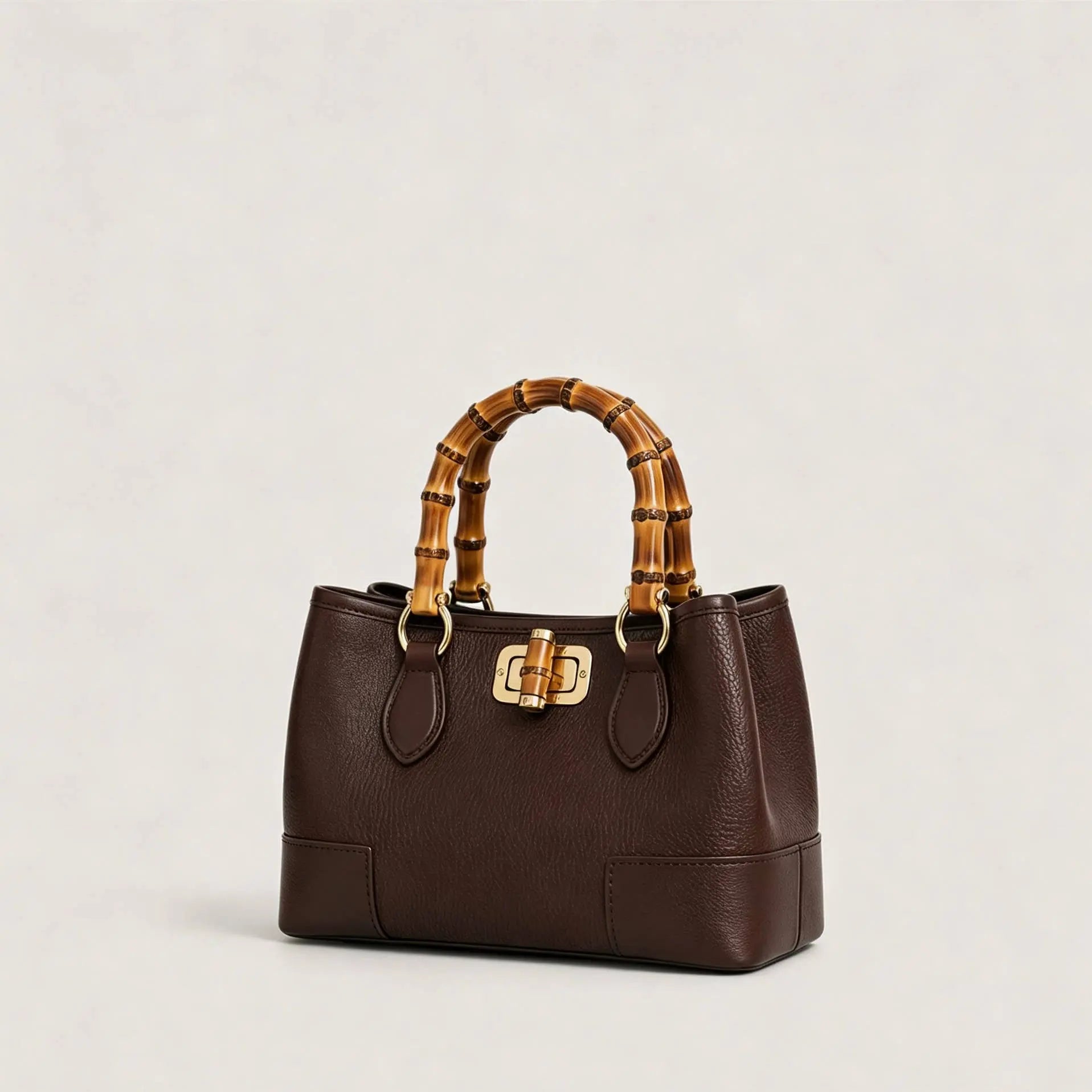 Genuine leather micro bamboo bag with bamboo handles Nanabags
